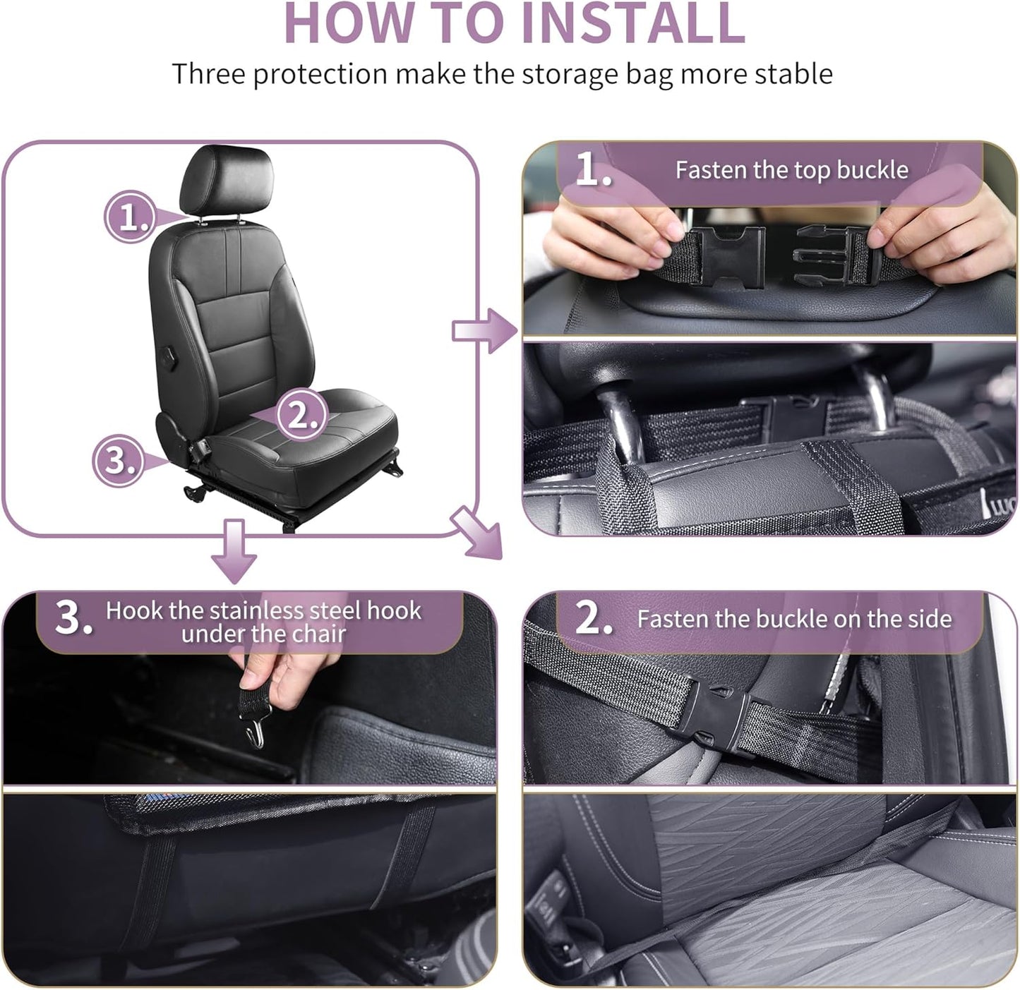 LUCMO Car Backseat Organizer with Tablet Holder,6 Storage Pockets Car Storage Organizer with Foldable Food Tray,Protectors Kick Mats Travel Accessories-Black