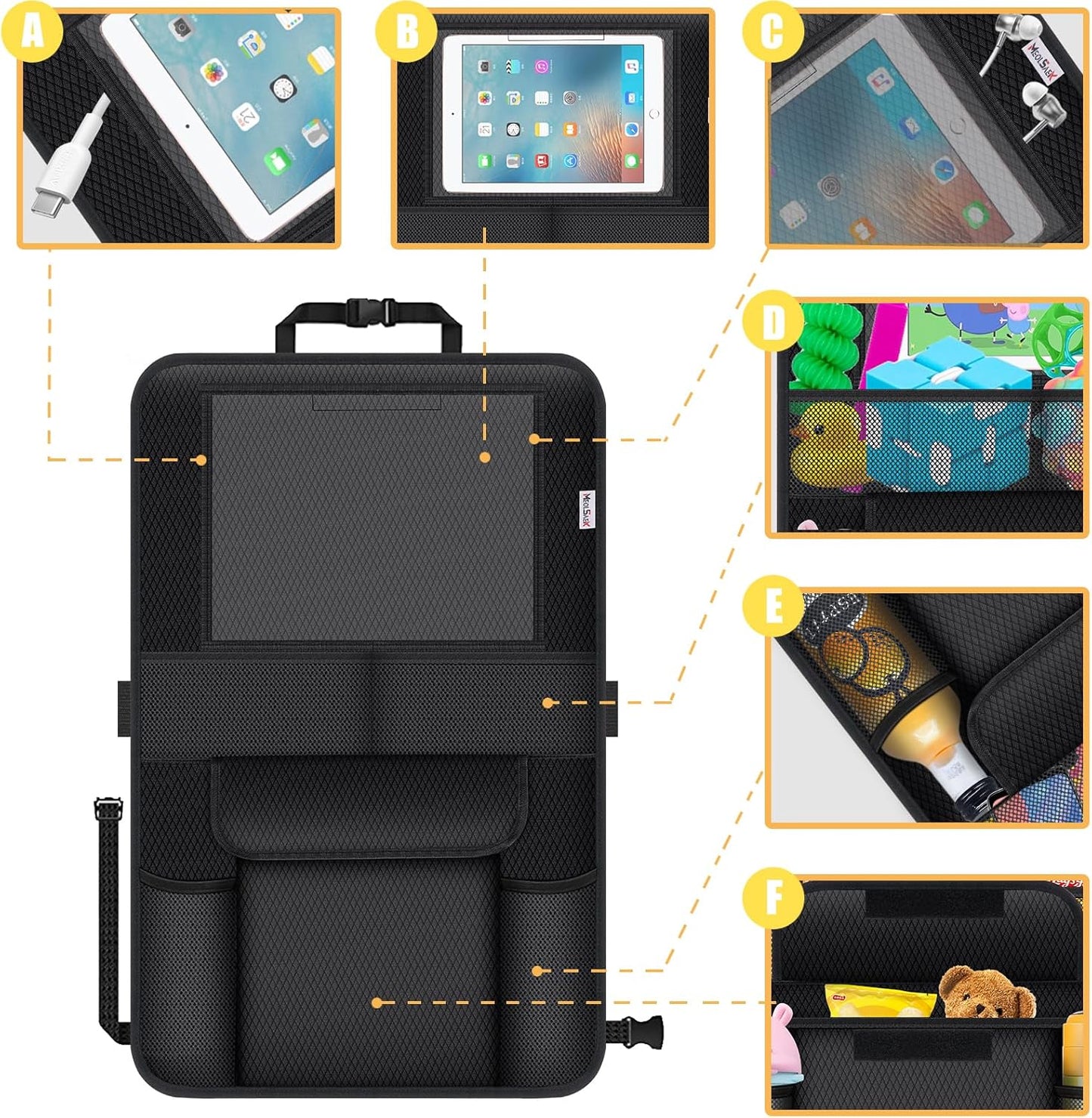 Meolsaek Kick Mats Back Seat Protector, Waterproof Oxford Seat Back Protector, Car Seat Back Protector for Kids, Back of Seat Protector for Kids Feet Car Seat (Black A -1pc)