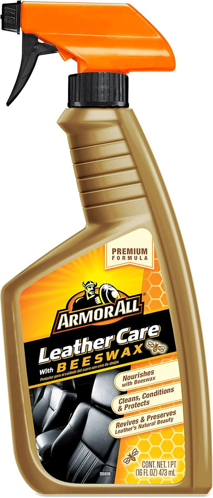 Armor All Car Leather Cleaner Spray, Beeswax Leather Care Spray for Cars, Trucks, Motorcycles, 16 Oz Each