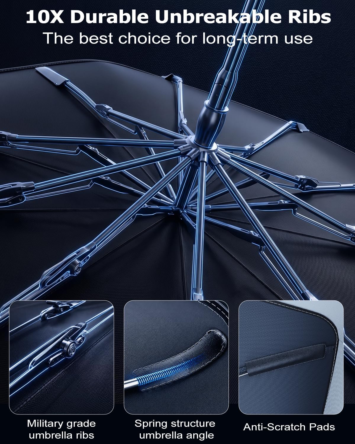 DMJN Umbrella Windshield Sun Shade - Medium, Car Sunshade for Front Windshield [Nano Ice-Crystal Coatings] UPF50+ Heat & UV Block, Protect Interior & Keep Cooler Universal for Car, SUV, Truck