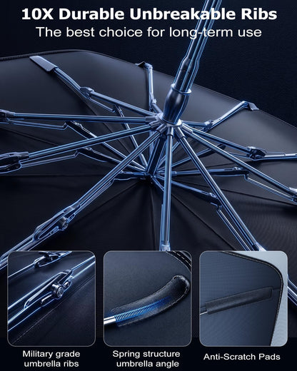 DMJN Umbrella Windshield Sun Shade - Medium, Car Sunshade for Front Windshield [Nano Ice-Crystal Coatings] UPF50+ Heat & UV Block, Protect Interior & Keep Cooler Universal for Car, SUV, Truck