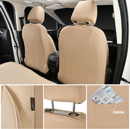 CAR PASS Leather Seat Covers Full Set Universal Water Resistant 3D Foam Back Support, Luxury Comfort Automotive 5 Seat Covers All Season Fit for SUV,Sedan,Van, Airbag Compatible Elegance(Pure Black)