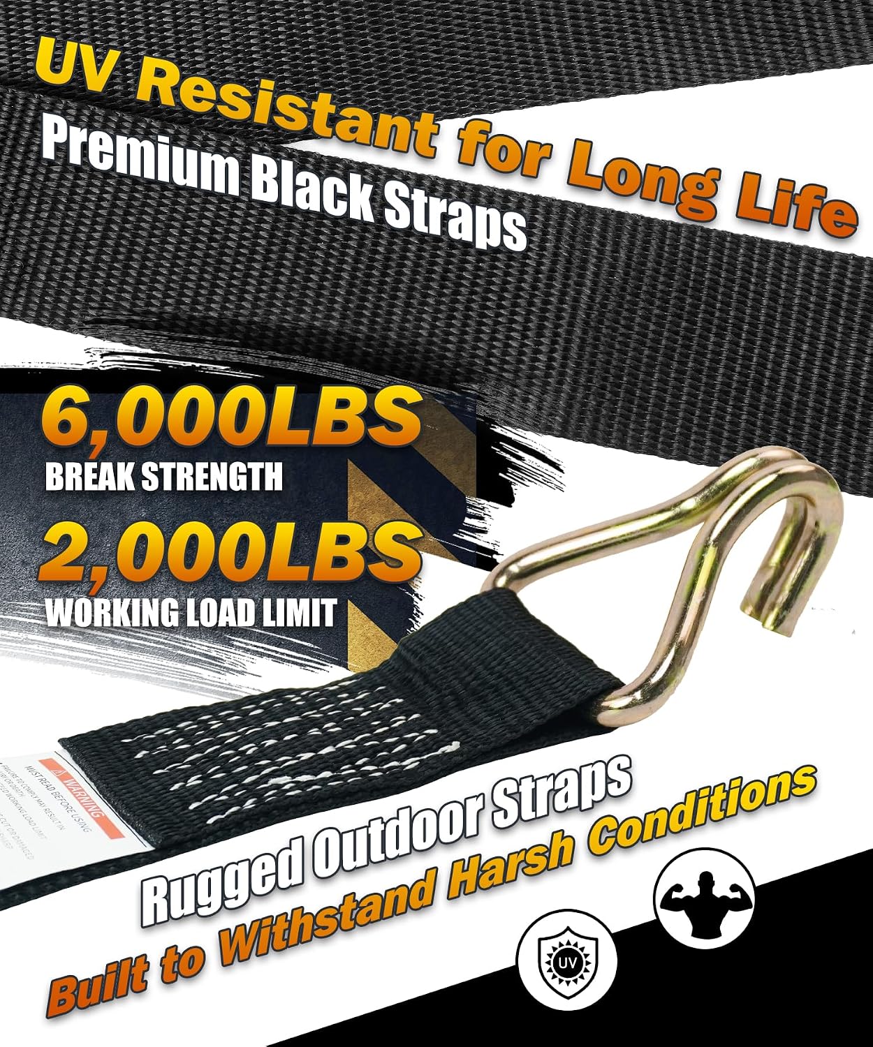 Car Tie Down Straps (4PK) with J Finger Hook Lasso Ratchet Strap 2 Inch x 96 Inch- for Any Car, SUV, Jeep or Sports Car