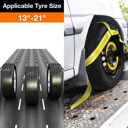 Tow Dolly Basket Straps with Flat Hook-2 Pack,Car Wheel Strap Tire Bonnet Net Fits 14"-19" Tires Auto Universal Vehicle Car Dolly Ropes Accessories