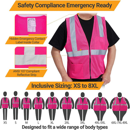AYKRM 2 Pocket Mesh High Visibility Reflective Safety Vest for men & Women ANSI/ISEA 107 Standards