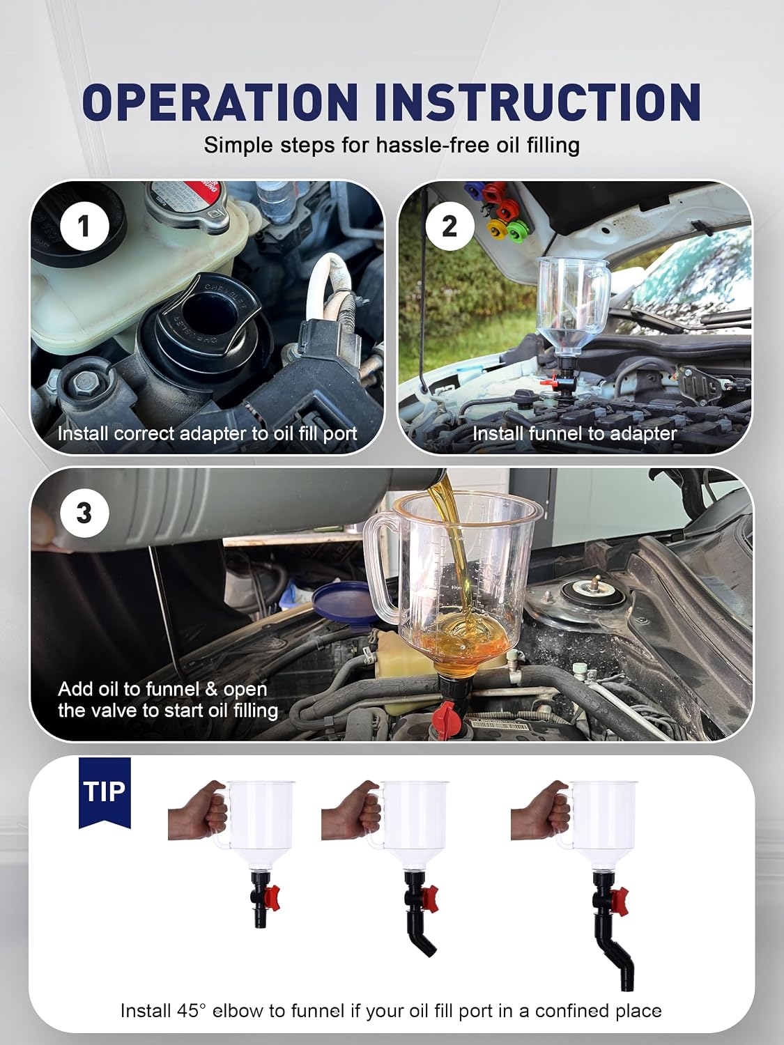 Engine Oil Funnel Kit, Upgraded Spill-Proof Design with Flow Control Valve | Oil Funnel for Oil Change, Oil Change Funnel Kit, Car Oil Funnel, Toyota Oil Funnel, Universal Fit, 1.6 QT Capacity