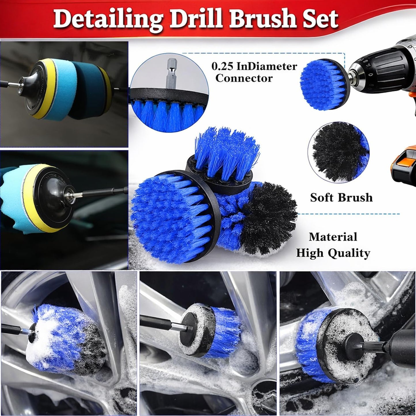 56Pcs Car Wash Cleaning Kit with Foam Gun, Car Wash Brush with Long Handle, Car Detailing Kit, Car Wheel Brush for Car Cleaning Supplies, Adjustable Hose Wash Sprayer-Quick Connector to Any Hose