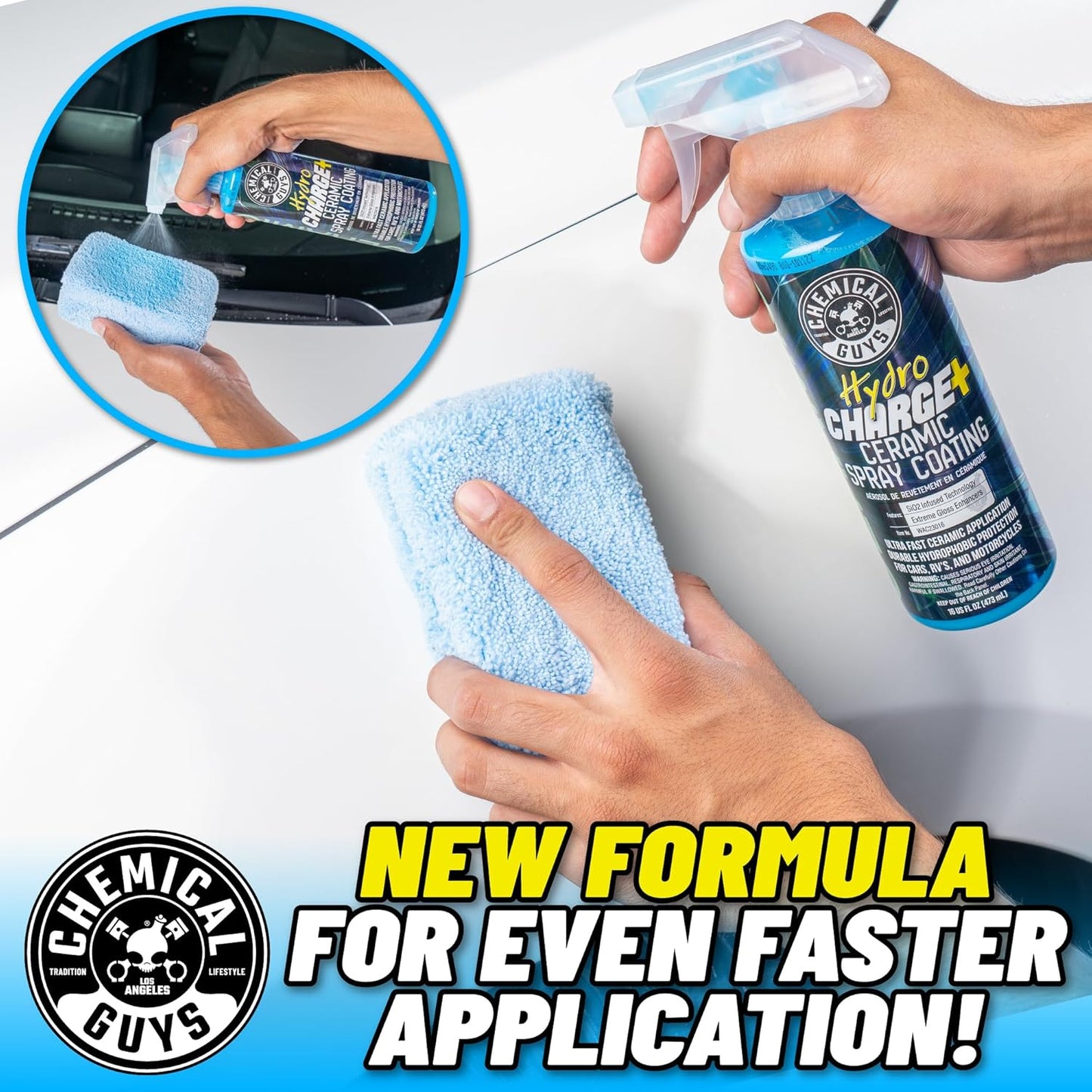 Chemical Guys Hydro Charge Ceramic Spray Coating 16 Fl Oz, with Monster Extreme Microfiber Towels (3 Pack) High Gloss Paint Protection Spray with Thick Plush Towels for Car Wash Drying and Detailing