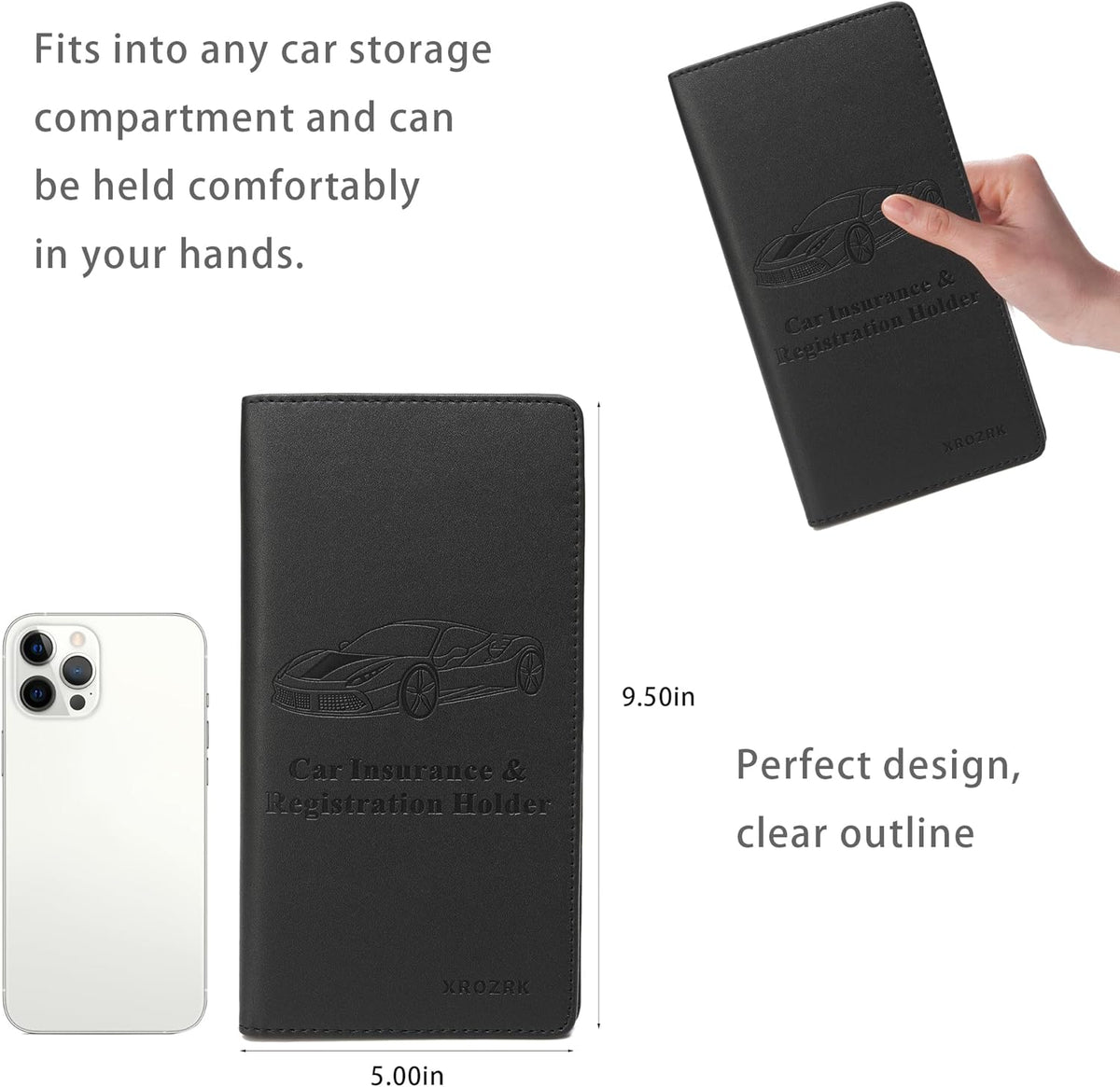 Premium Car Registration & Insurance Card Holder with Magnetic Closure & Clear Pockets, Glove Box Organizer for Documents, Driver's License (Reticulated black)