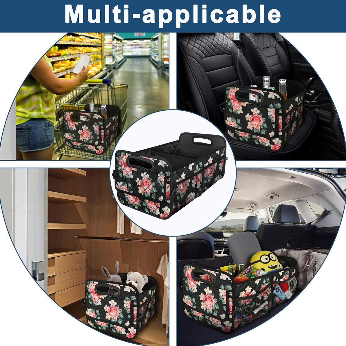 Deosk Car Trunk Organizer for SUV, Car Organizers and Storage with Reinforced Handles, Car Accessories for Women/Men 50LWaterproof Polyester Trunk Organizer, Black