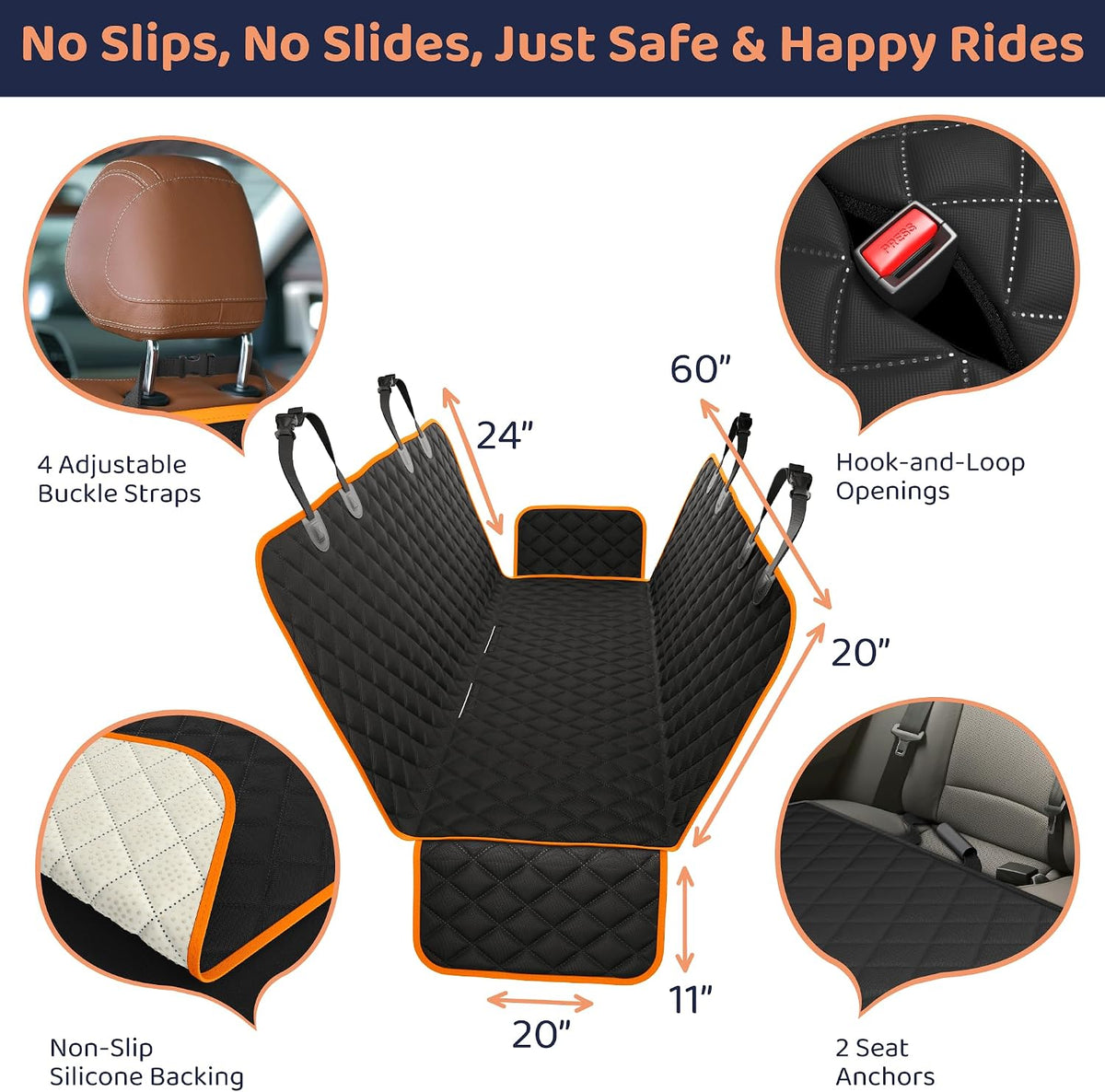 Petloox Dog Car Seat Cover for Back Seat, Waterproof Hammock for Car, SUV & Truck, Non-Slip Backseat Cover for Dogs, Heavy-Duty Dog Hammock Style Seat Protector Pets, Easy to Install & Clean