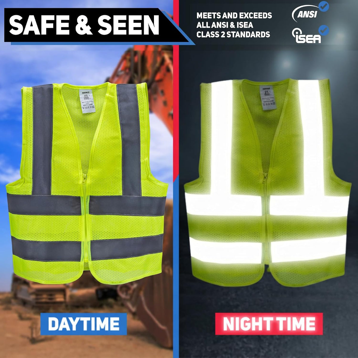 Neiko High Visibility Safety Vest, ANSI Class 2, No Pocket