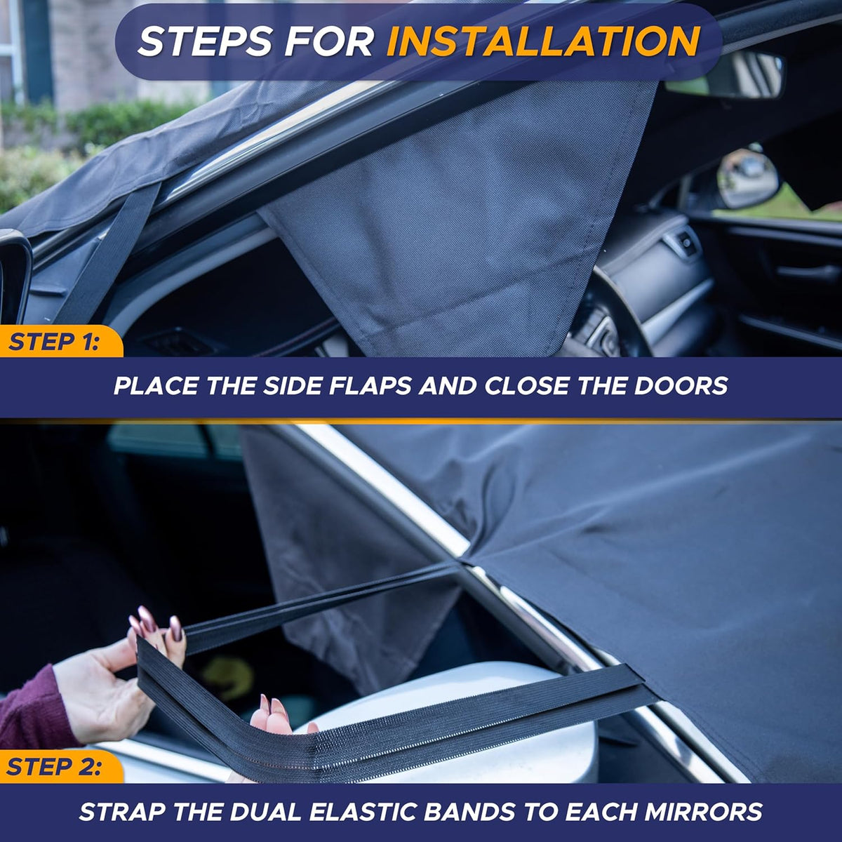EcoNour Windshield Cover for Ice and Snow - Universal Fit for Car, SUV, Truck, Heavy Duty 600D Oxford Fabric Frost Protector for Ice & Sleet, Includes Anti-Theft Straps, Medium (69"x42")