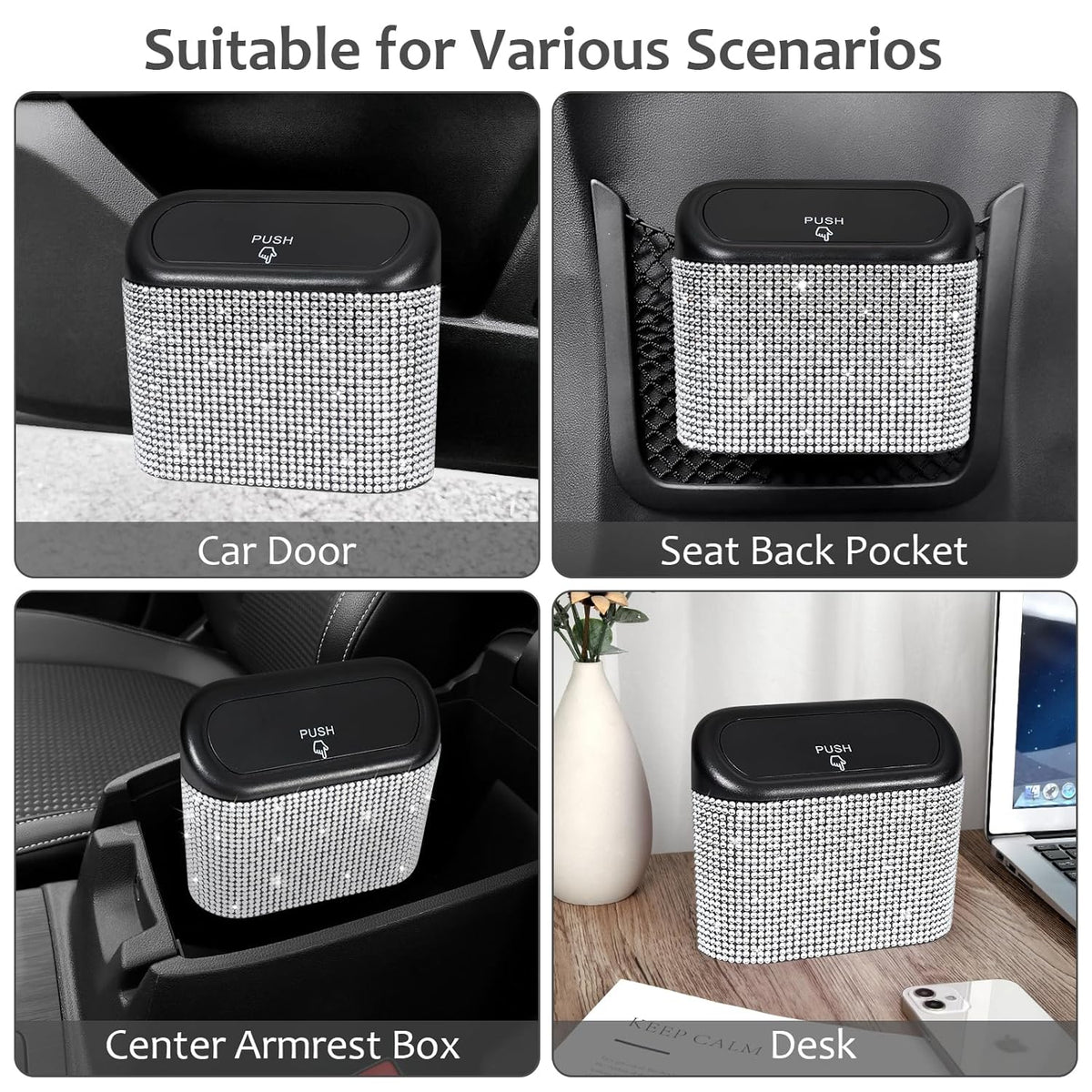 Accmor Car Trash Can with Lid, Leakproof Vehicle Garbage Organizer Holder Bin with 60 Pcs Trash Bags, Mini Auto Dustbin Interior Accessories Storage Container for SUV, Office, Home