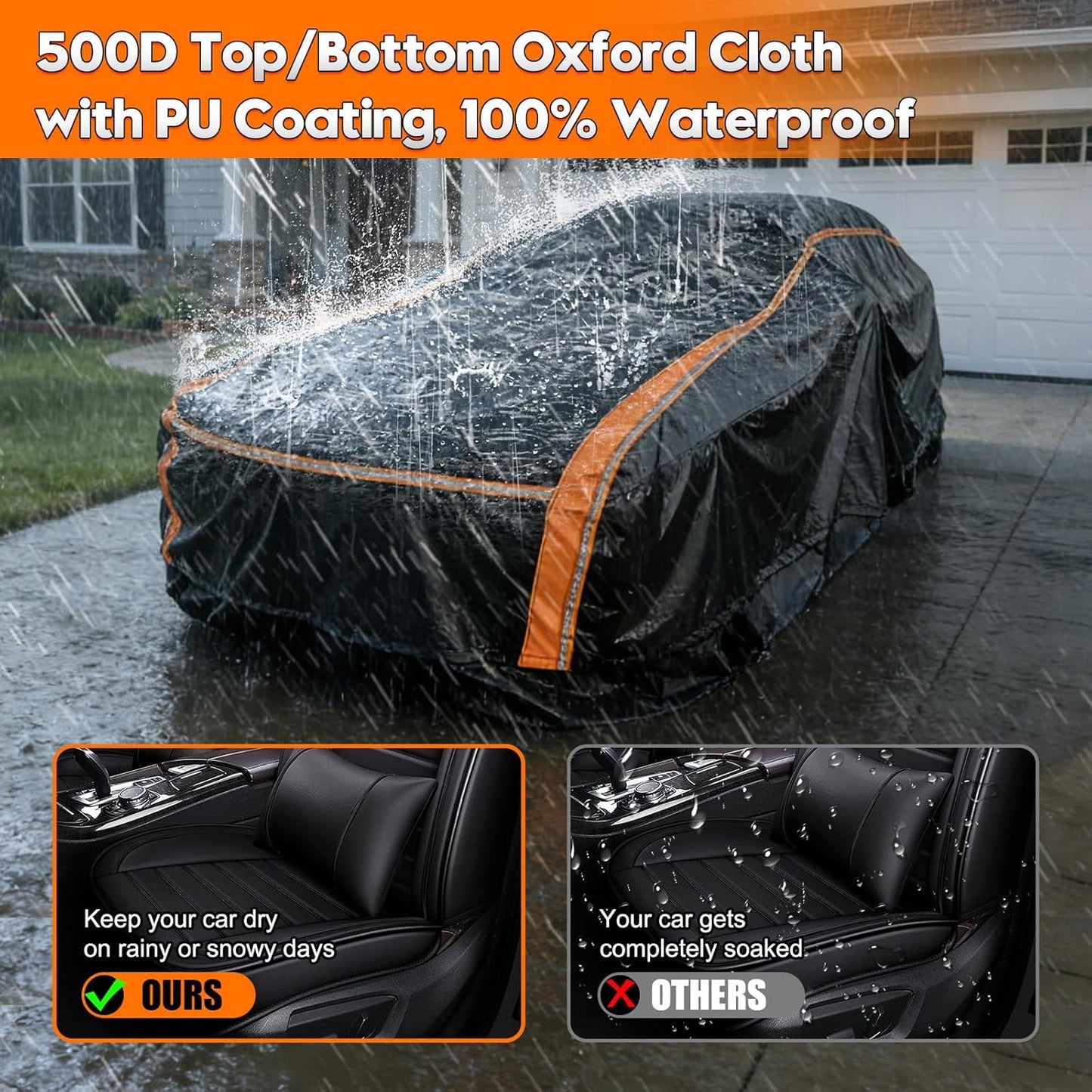 Patented Fully Enclosed Car Cover Waterproof All Weather 2-in-1 for Chevrolet/Chevy Corvette,Honda Civic,Toyota Corolla Automobiles Universal Fit Sedan/Coupe/Cabrio Length 178-185 Inch Exterior Covers
