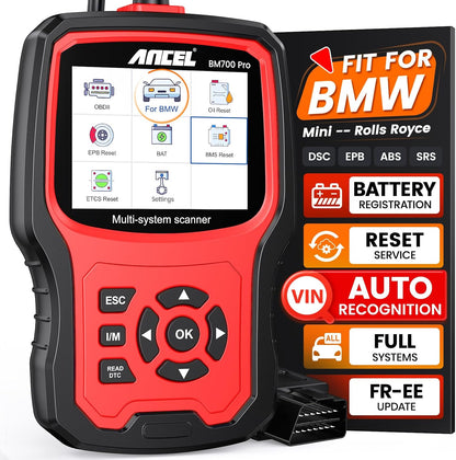 ANCEL BM700 PRO Fit for BMW Scanner - Battery Registration Tool, Code Reader for BMW/Mini/RR, Advanced OBD2 Scanner Auto V-I-N, Full System Diagnostic for BMW Scan Tool with All Reset Services (Blue)