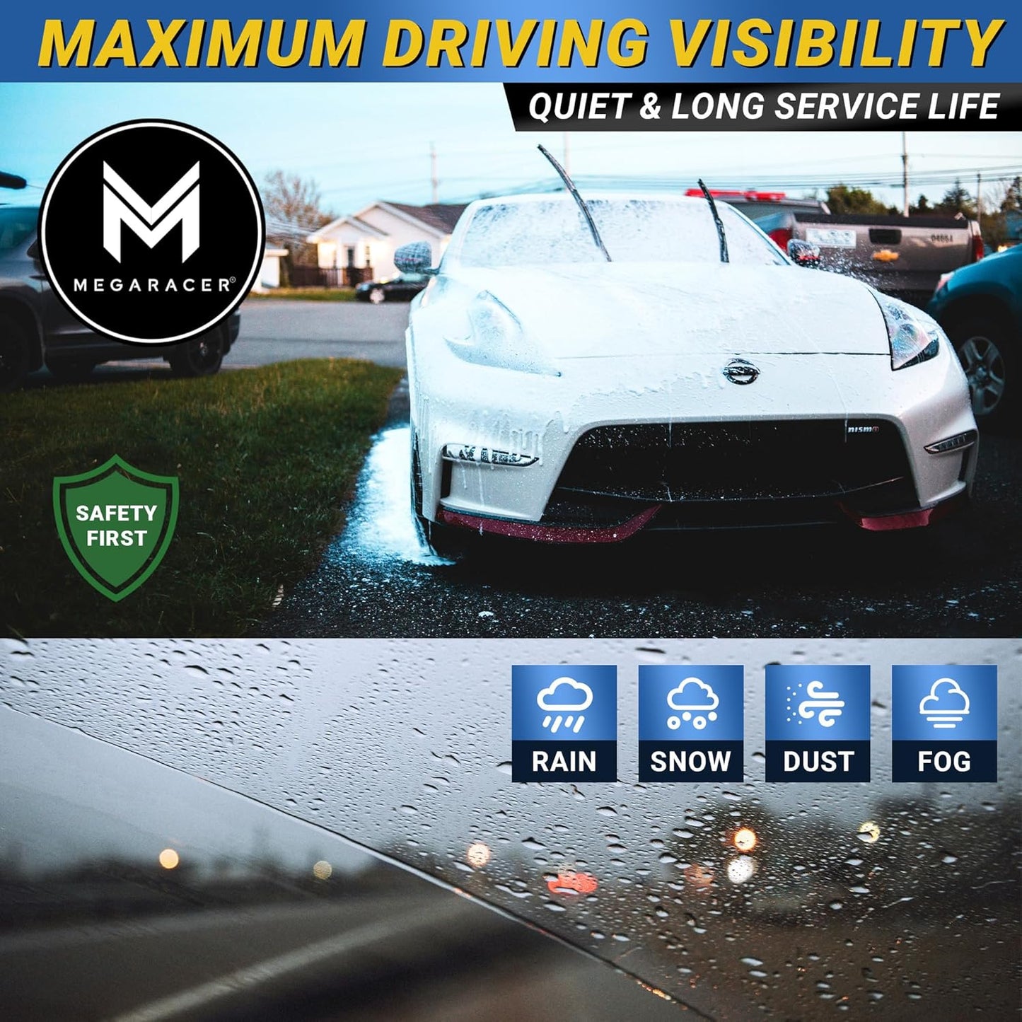 Premium Silicone Carbon Fiber Windshield Wiper Blades 22" & 20" - Patented All-Season, Quiet & Smooth Streak-Free Clean Wipe, OEM Quality, Front Automotive Replacement Wipers for Car & Truck (2 Pack)