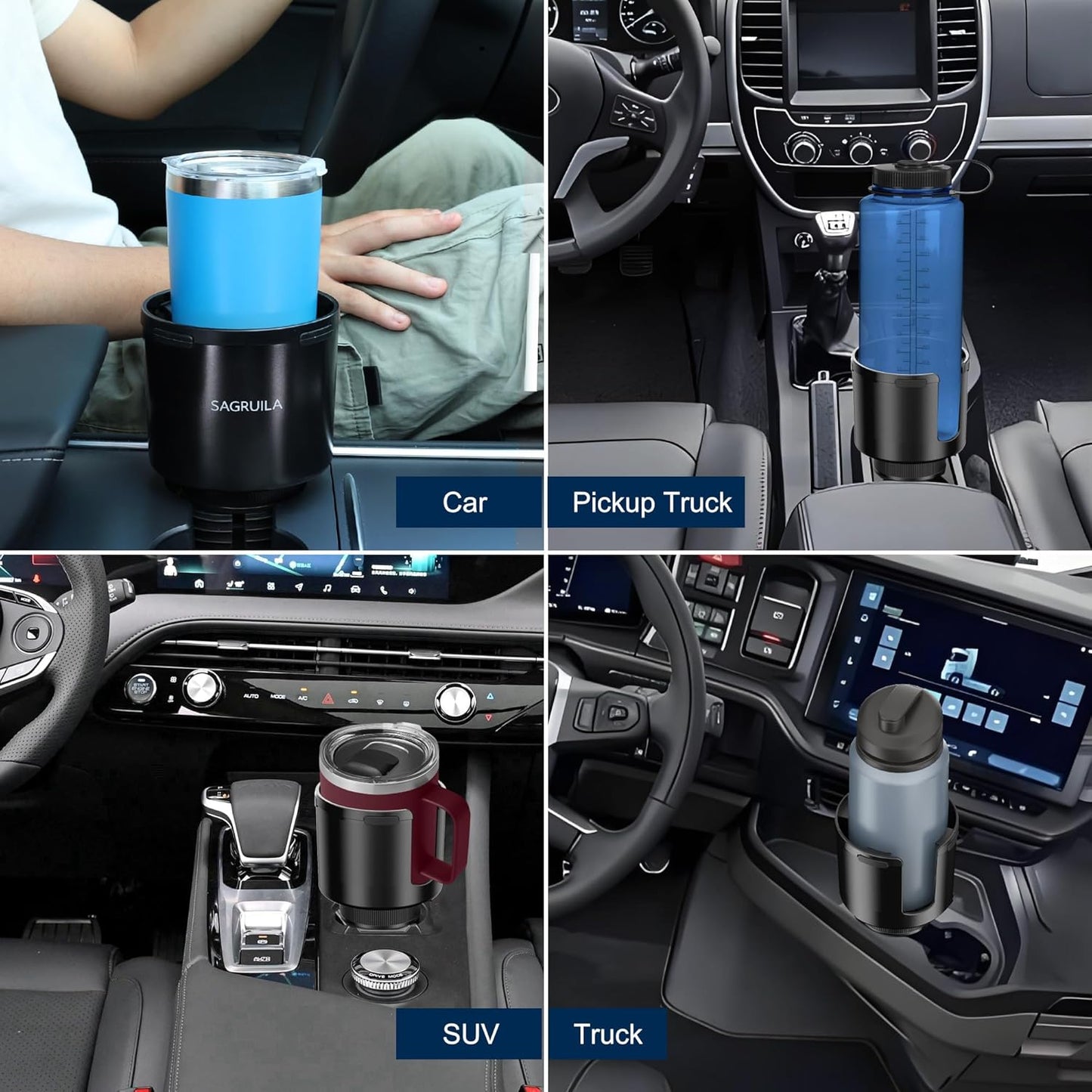 Car Cup Holder Expander, Cup Holder Expander for Car with Stretchable Rubber Base, Large Cup Holder Adapter Compatible with Yeti, Hydro Flask, Nalgene, Stanley, Owala, Bottles in 2.8”-4.13”, 2 Pack