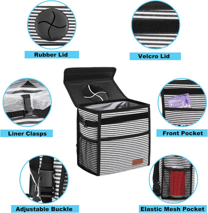 Femuar Leak Proof Car Trash Can with Lid - Waterproof Automotive Garbage Bin for SUVs, Collapsible and Portable Car Trash Bag, Black