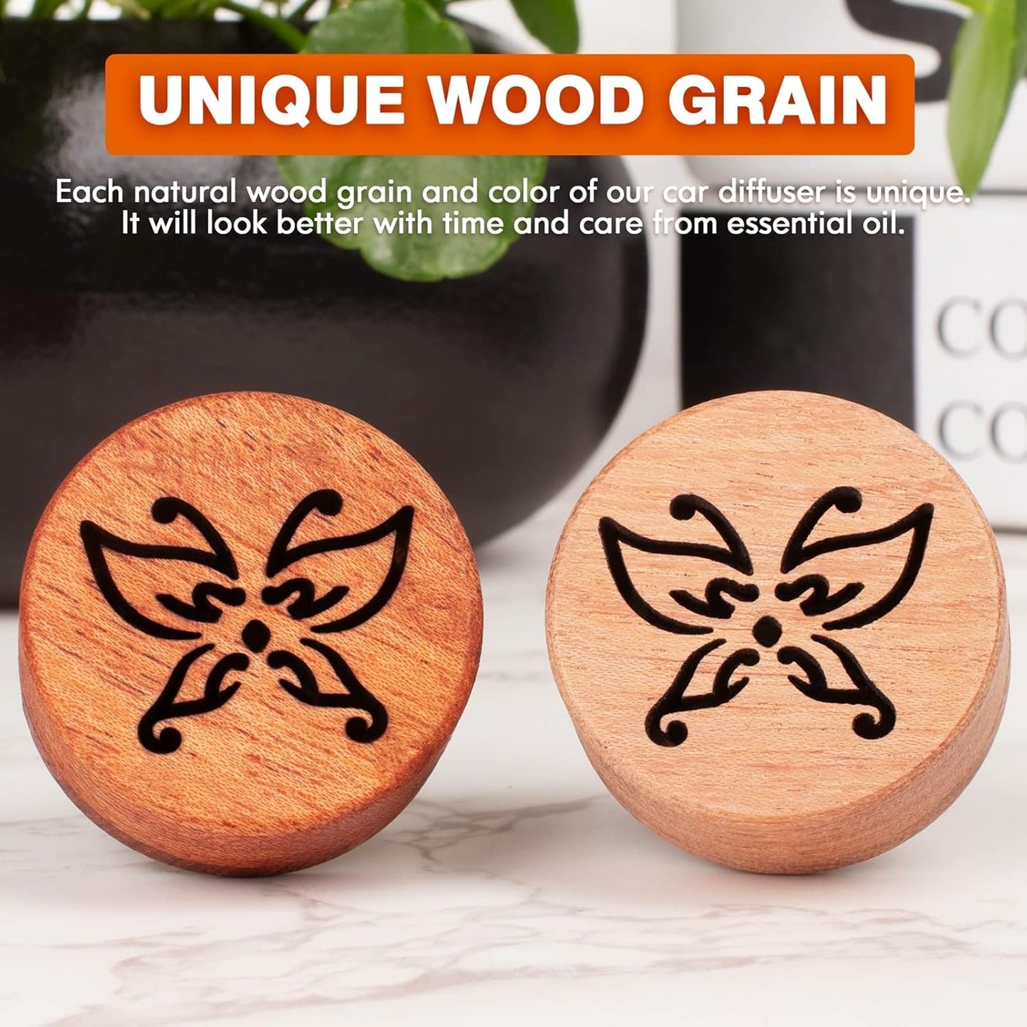 Essential Oil Car Diffuser, 2 PCS Car Aromatherapy Wood Diffuser with Vent Clip