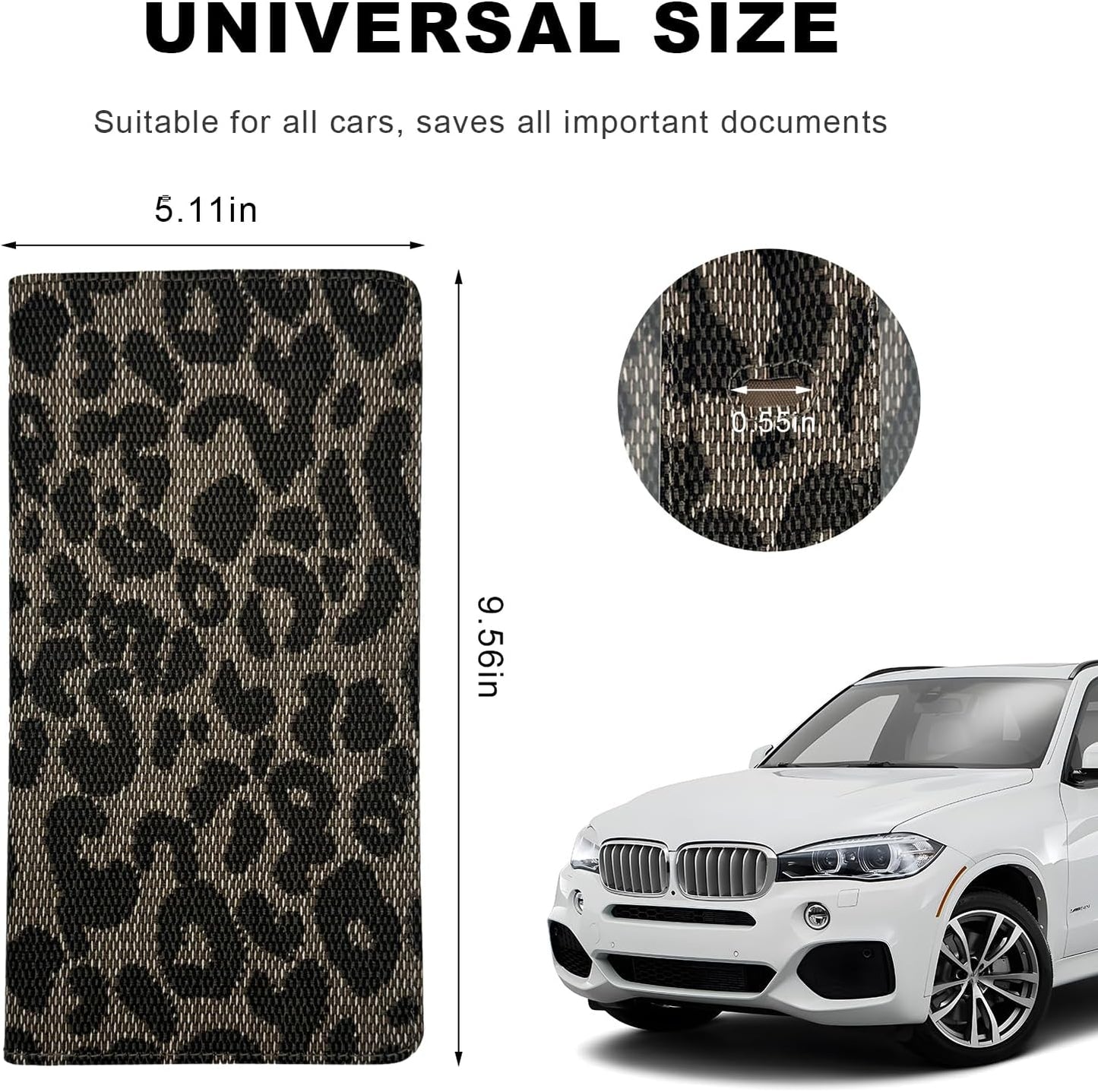 Car Registration and Insurance Holder, Leather Auto Glove Box Document Organizer with Magnetic Closure, Car Essential Paperwork Wallet Case Interior Accessories for Women Men (Leopard Print)