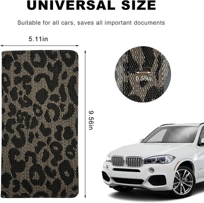 Car Registration and Insurance Holder, Leather Auto Glove Box Document Organizer with Magnetic Closure, Car Essential Paperwork Wallet Case Interior Accessories for Women Men (Leopard Print)