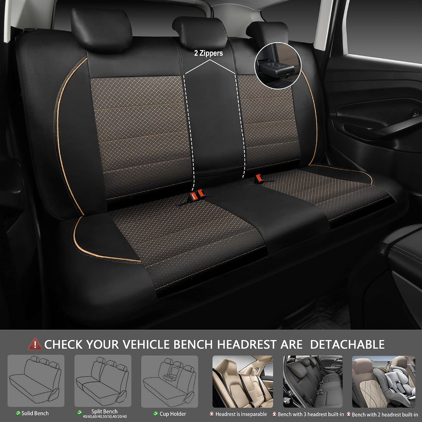 CAR PASS Universal FIT Piping Leather Two Front Seat Covers, Waterproof Faux Leather for SUV Sedan Van Truck, Airbag Compatible,Reserved Opening Holes for Headrest Covers. (Black red)