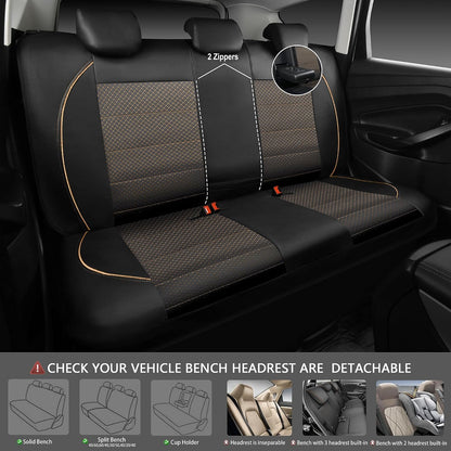 CAR PASS Universal FIT Piping Leather Two Front Seat Covers, Waterproof Faux Leather for SUV Sedan Van Truck, Airbag Compatible,Reserved Opening Holes for Headrest Covers. (Black red)