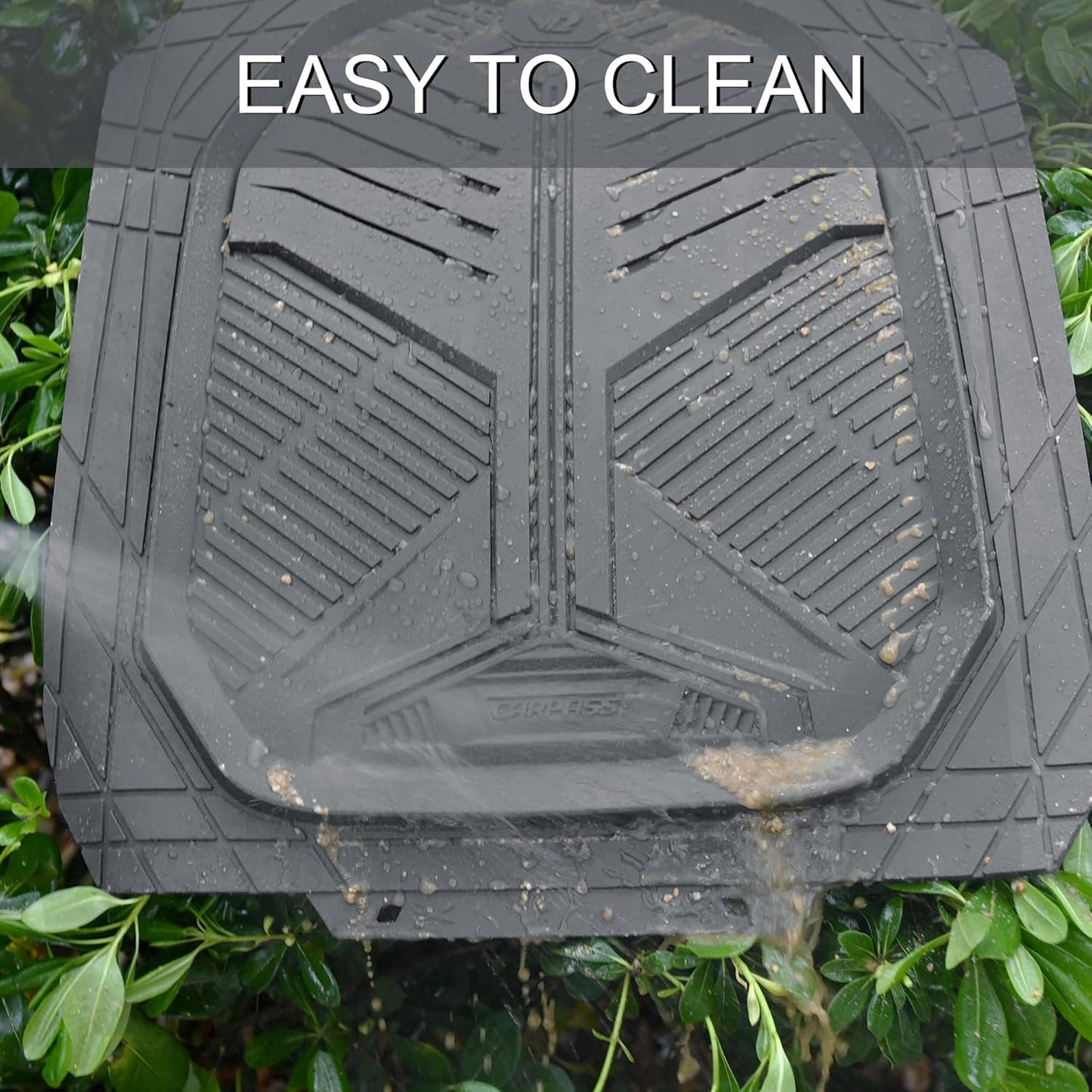 CAR PASS Heavy Duty Rubber Car Mats with Cargo Liner, Deep-Dish Car Floor Mats and Trunk Mat All Weather, Universal Trim-to-Fit for SUVs Trucks Sedans, Waterproof Anti-Slip, Trimmable V12 Black
