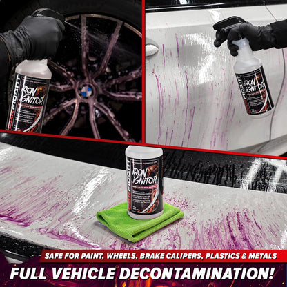 Carfidant Iron Ignitor - Iron Remover & Wheel Cleaner - Color-Changing Purple Decon Spray for Brake Dust, Rust, Fallout - Safe on Paint, Rims & Metal - Car Detailing - pH Neutral - 16oz