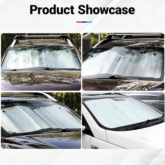 Car Windshield Sun Shade, Double Thickening Bubble Sun Shade, Foldable Front Window Sunshade with Suction Cups, UV-Blocking Sun Visor, Keeps Vehicle Cool for Most Cars SUVs (55"x27.5")