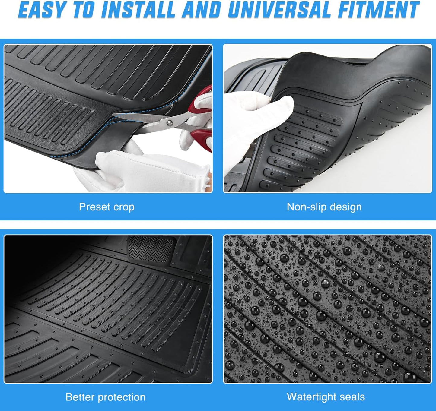 Nilight Rubber Cargo Mats for Cars Trucks SUVs,Universal Trim to fit for Most Vehicles,All Weather Protection Heavy Duty Cargo Liners