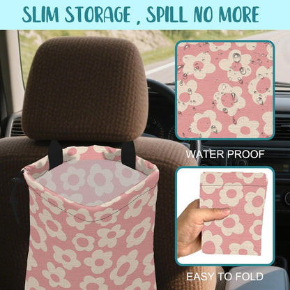 Car Garbage Bag Colorful Floral Spring Daisy Drawstring Car Trash Bag Hanging for Back Seat with Adjustable Buckle Canvas Vehicle Trash Can Easy-to-Install