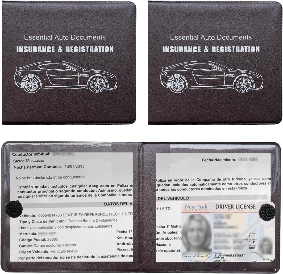 Ziciner Car Registration Insurance Holder, 2Pack Essential Auto Card Document Glove Box Organizer with Touch Fastener, Vehicle Interior Accessories Perfect for Most Car, Truck, SUV (Red/Small Car)