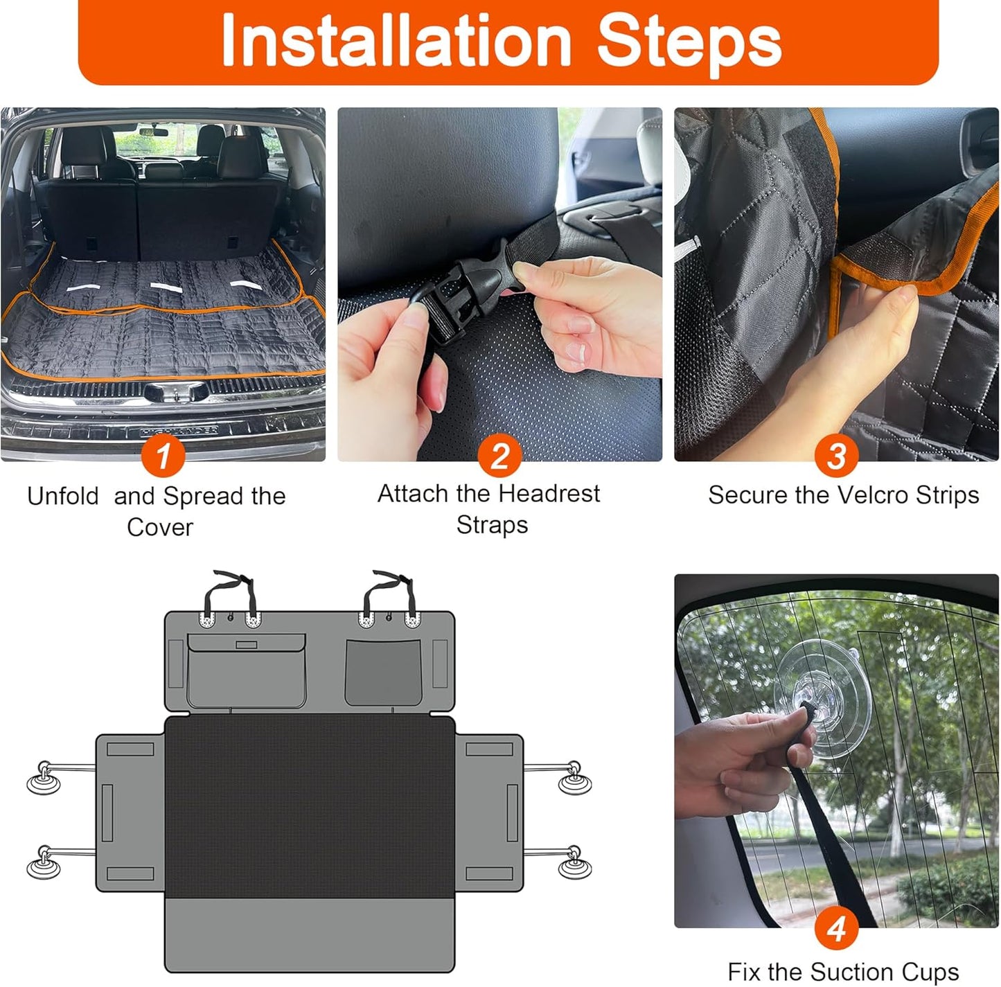 Reliadura SUV Cargo Liner for Dogs, Waterproof Dog Trunk Cover with Bumper Flap Protector, Pet Cargo Mat for SUVs Sedans Vans, Non-Slip Scratchproof Dog Seat Cover, Large Size Universal Fit