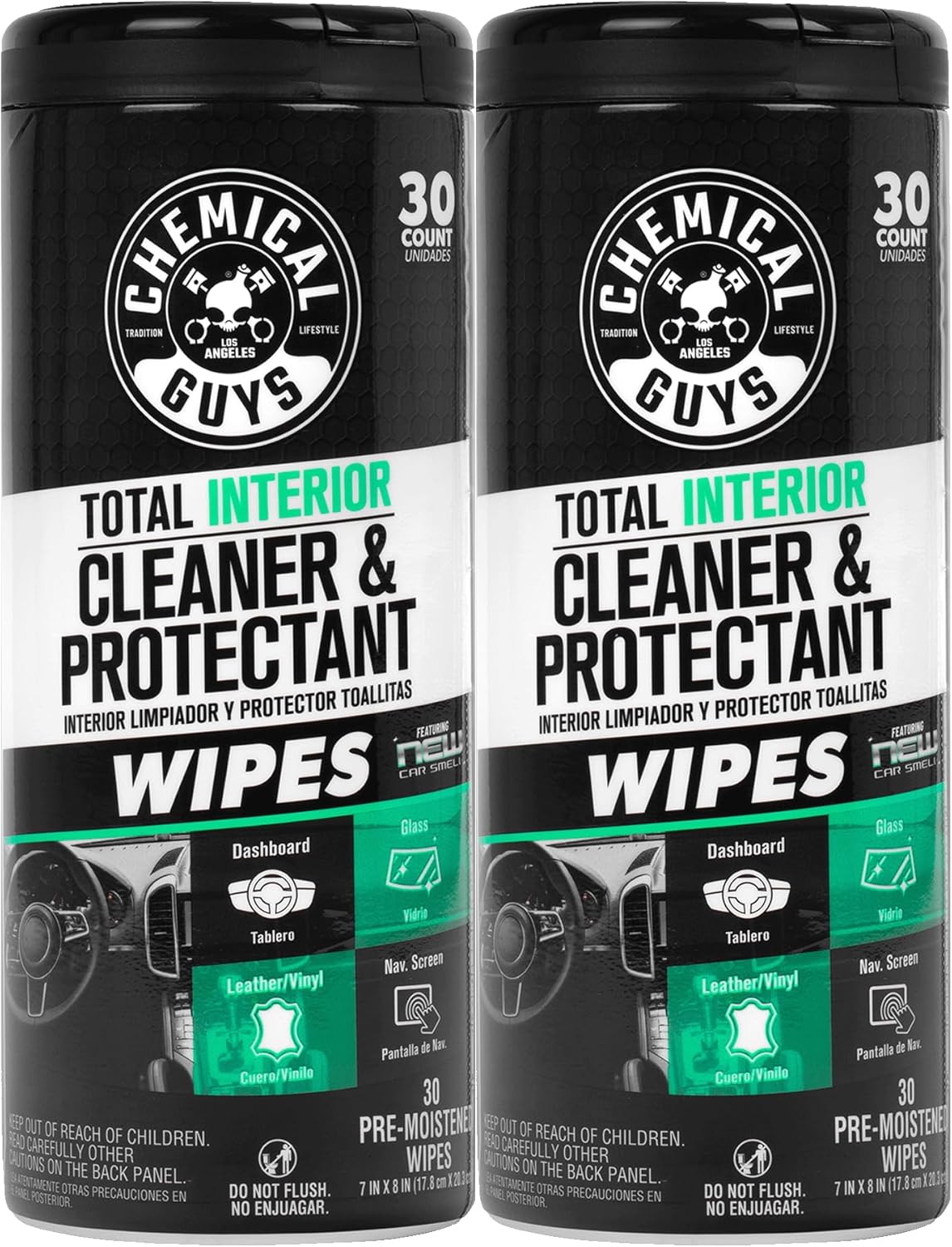 Chemical Guys Total Interior New Car Smell Cleaner & Protectant Wipes – All-in-One Interior Cleaning Wipes for Dashboards, Vinyl, Leather, Fabric & Glass – Cleans & Protects, New Car Scent, 30 Ct