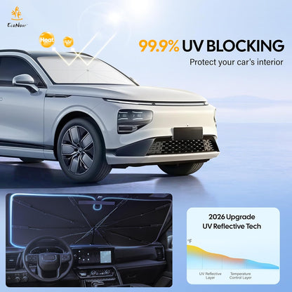 Econour Windshields Sun Shade for Car | Medium Foldable Car Sunshade & Window Tint | UV & Heat Protection Front Window Sun Shield, Keeps Interior Cool, Fits Sedans SUVs & Trucks (57” x 33”)