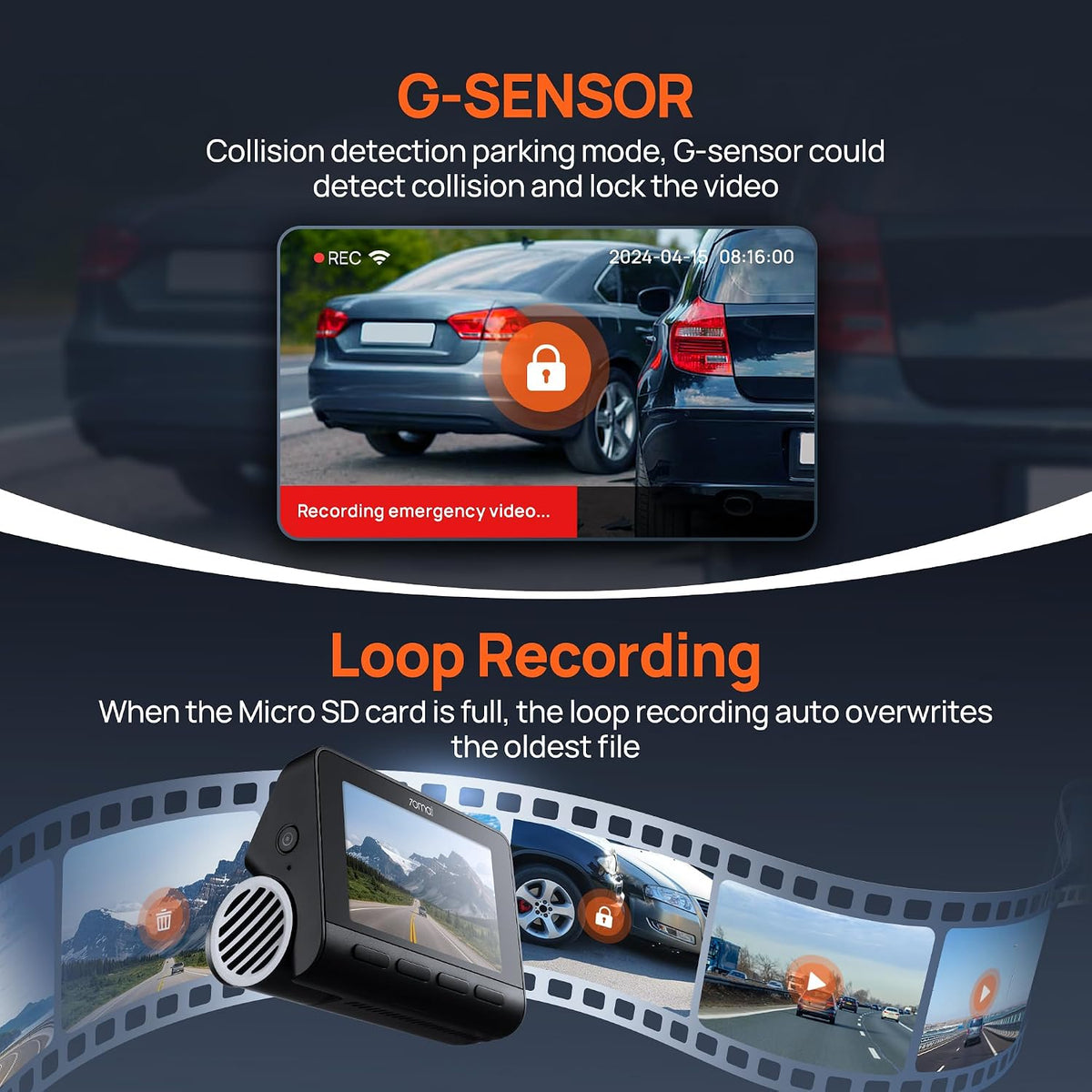 70mai 4K Dash Cam Front and Rear, Built in Wi-Fi 6 & GPS Car Camera, Super Night Vision, ADAS, 3'' IPS Screen, 24H Parking Mode, Time-Lapse, Loop Recording, with 128GB Card (A800SE)