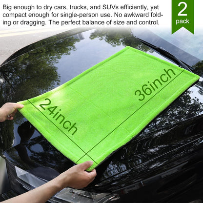 2 Pack XL Car Drying Towel – 1300GSM Ultra Absorbent Microfiber, 24"x36" Large Size, Twisted Loop, Lint-Free & Streak-Free for Auto Detailing, Car, SUV, Truck (Gray-Gray)