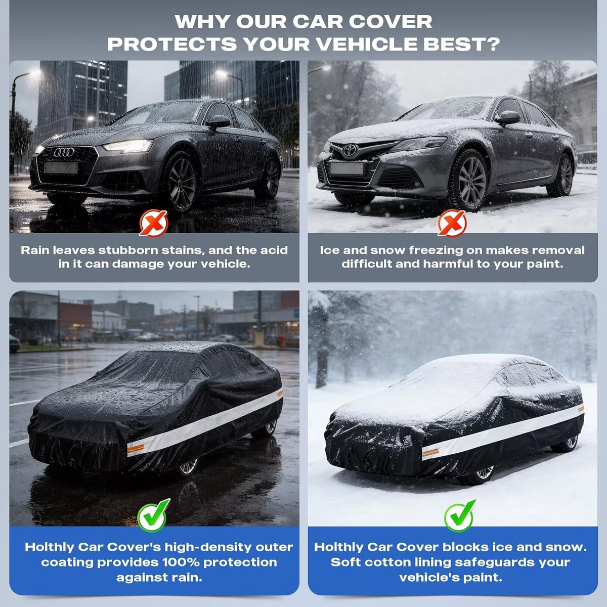 10 Layers Car Cover Custom Fit for Mercedes Benz C Class C250 C300 C43 C63 (1993-2026), Waterproof All Weather for Automobiles, Outdoor Full Cover Sun Dust Rain Protection with Cotton. Black - Colors A