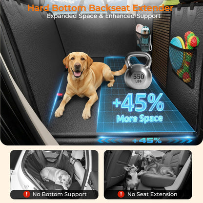 URPOWER 2026 Upgraded Back Seat Extender for Dogs - Large Hard Bottom Dog Car Seat Cover Holds 550lbs, Waterproof Dog Hammock Pet Bed with High-Density Foam Non-Slip Backseat Protector