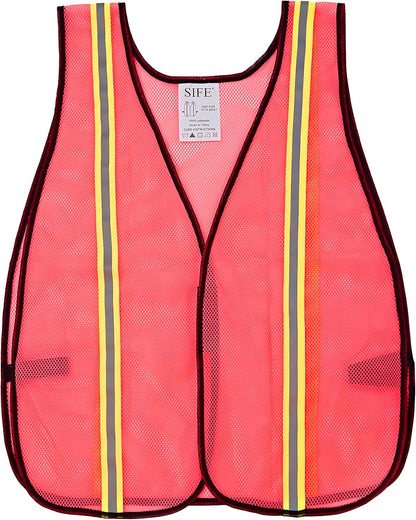 SIFE 10 Pack High Visibility Reflective Safety Vest,Made from Breathable and Neon Orange Mesh Fabric with Stretchable design,light weight for Man and Woman(Orange, 10 pack)