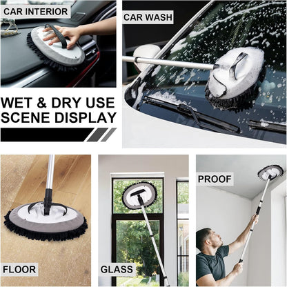 Ordenado 62" Car Wash Brush Kit Mitt Mop Sponge with Long Handle Chenille Microfiber Car Cleaning Brush Kit Supplies Car Washing Mop Kit Car Care Kit of Scratch-Free Replacement Head for Car RV Truck