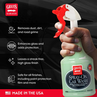 Griot's Garage Spray-On Car Wash for Vehicle Cleaning and Detailing, Rinseless and Waterless, No Hose and Bucket Needed, With Carnauba Wax Protection, 11065, 35oz