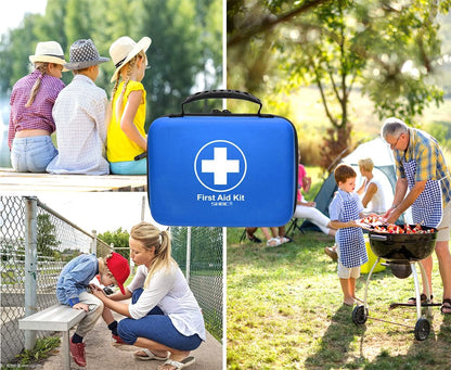 Compact First Aid Kit (228pcs) Designed for Family Emergency Care. Waterproof EVA Case and Bag is Ideal for The Car, Home, Boat, School, Camping, Hiking, Office, Sports. Protect Your Loved Ones. Red