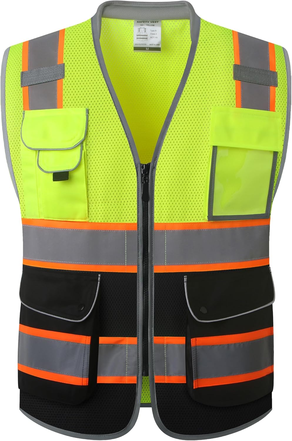 JKSafety 9 Pockets Class 2 High Visibility Zipper Front Safety Vest With Reflective Strips,Meets ANSI/ISEA Standard (Large, 150-Yellow) - Colors B