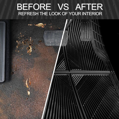 CAR PASS Rubber Floor Mats, All Weather Waterproof Trim-to-Fit Automotive Mats for Cars Trucks SUV, Anti-Slip Easy Clean, Heavy Duty Full Set 3-Piece, All Black