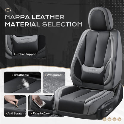 Coverado Seat Covers Full Set, Black Seat Covers for Cars 5 Seats, Car Seat Protector, Waterproof Nappa Leather Car Seat Cushion, Front and Rear Car Seat Cover Fit for Most Sedans SUV Pick-up Truck - Colors A