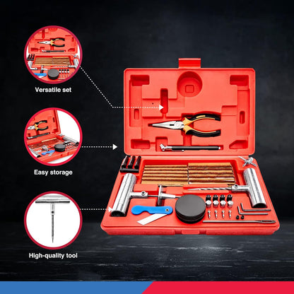 Tooluxe 50002L -35 Piece Tire Repair Universal Heavy Duty Tire Repair Kit with Plugs, Fix A Flat Tire Repair Kit, Ideal for Tires on Cars, Trucks, Motorcycles, ATV Roadside Emergency, Tire Plug Kit