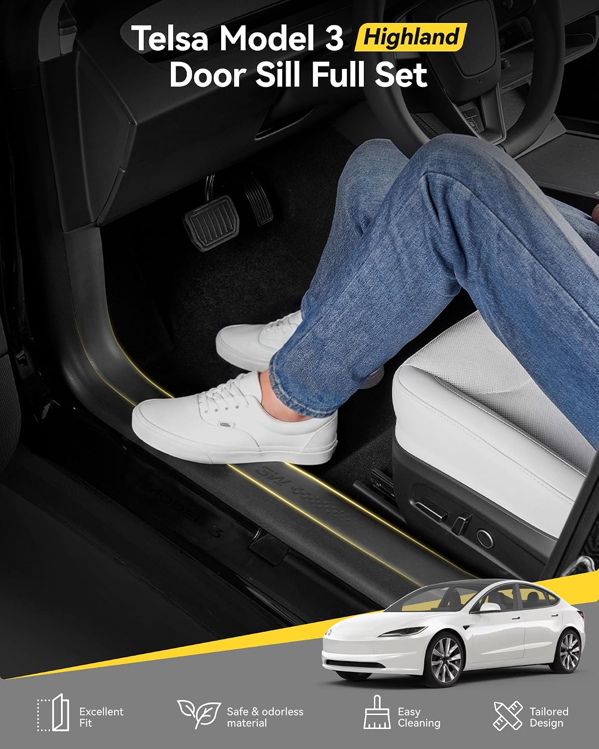 3W Tesla Model Y Juniper 9PCS Door Sill Protector 2025 2026 5 Seat (Not Standard/Original Tailgate Sill) Front,Rear, Rear Bumper,Trunk,Door Entry Guard, Anti-dust Cover,Edge Guards,Model Y Accessories